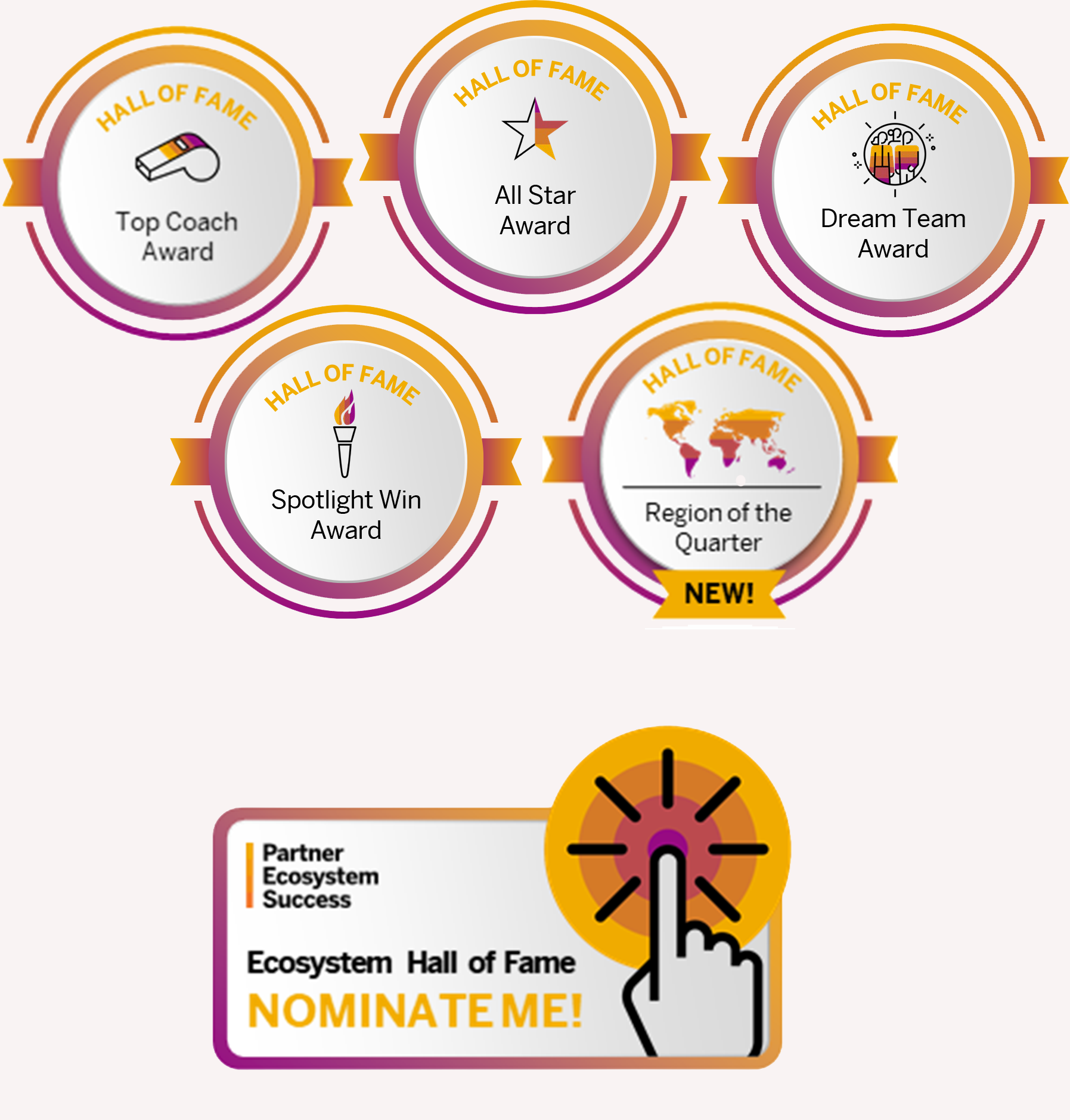 Earlier virtual Hall of Fame award badges