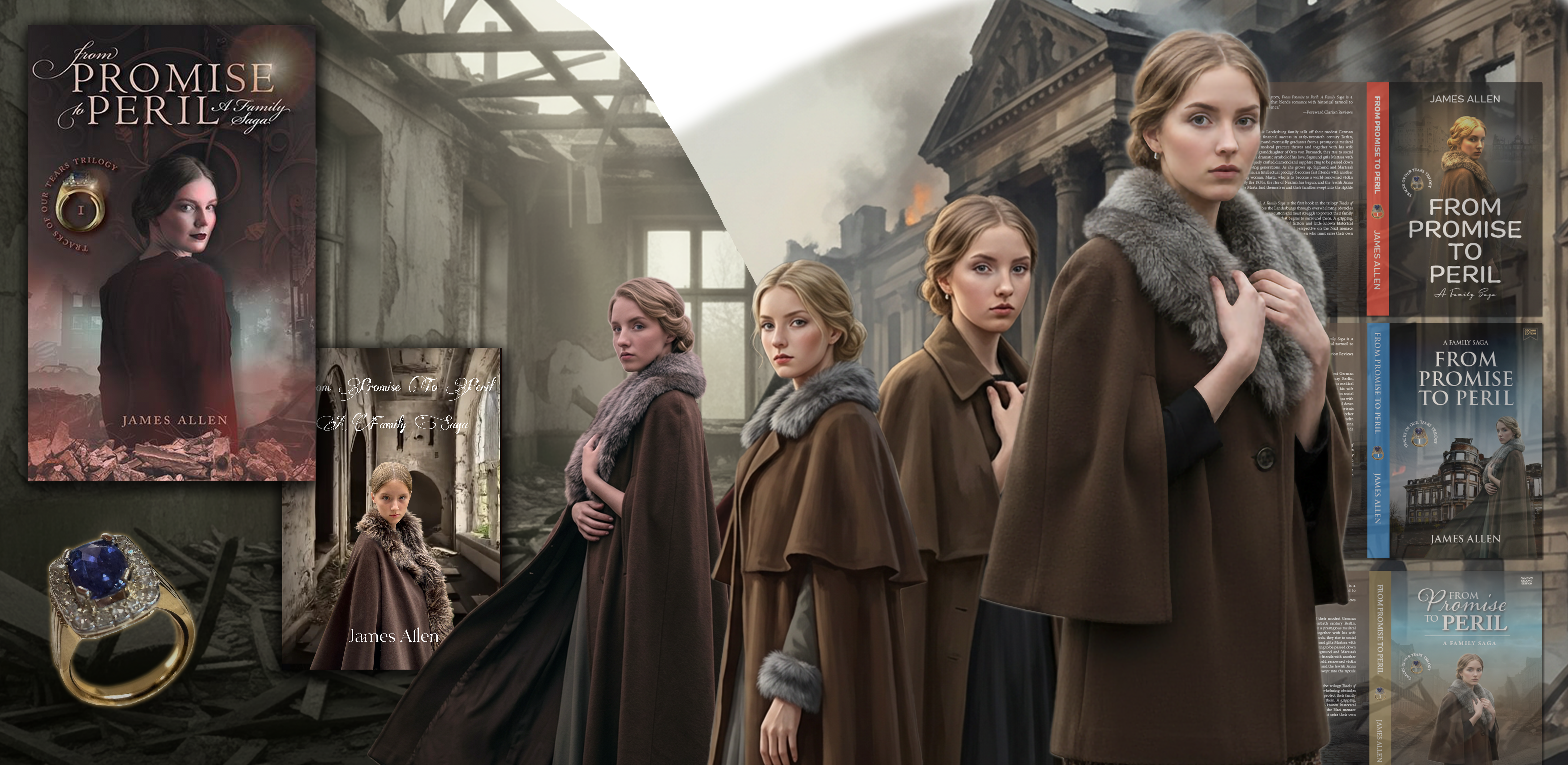 Collage showing character studies and cover development for book one