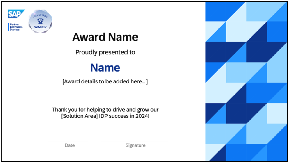 Hall of Fame certificate using the blue 2023 visual system