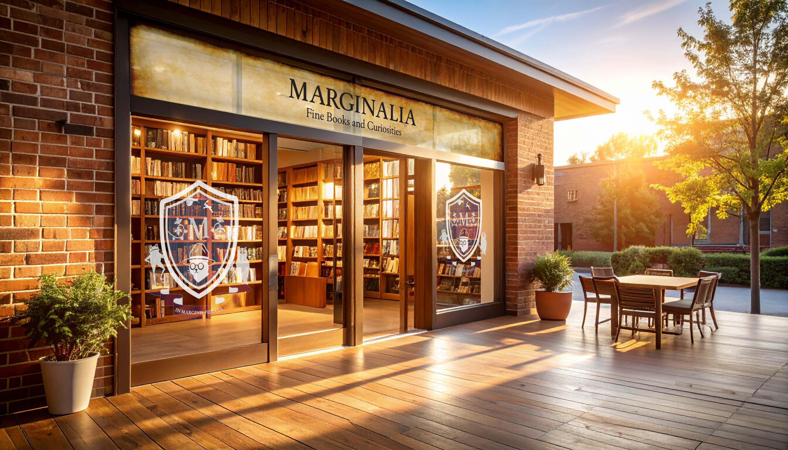 Marginalia bookstore storefront mockup