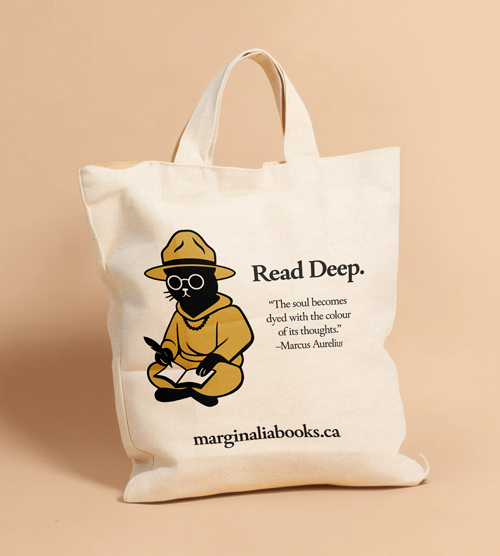 Marginalia bookstore tote bag mockup